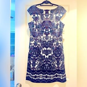 London Times Petite Body Con Cap Sleeve Patterned Dress Size 14P NWT